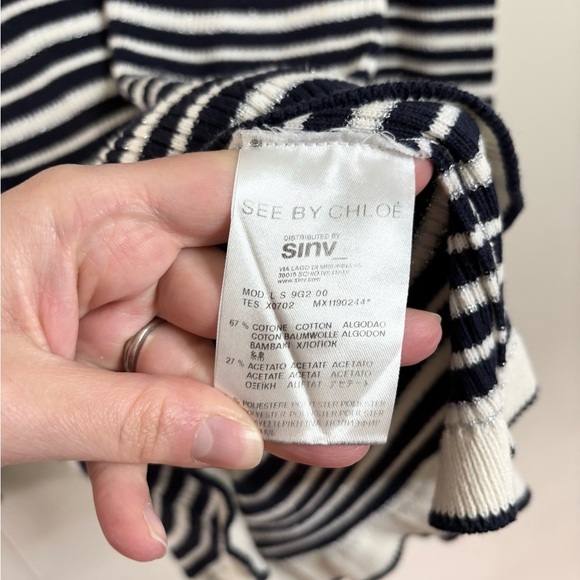 See by Chloe striped navy blue white ruffle knit sweater top size SM - Picture 4 of 7